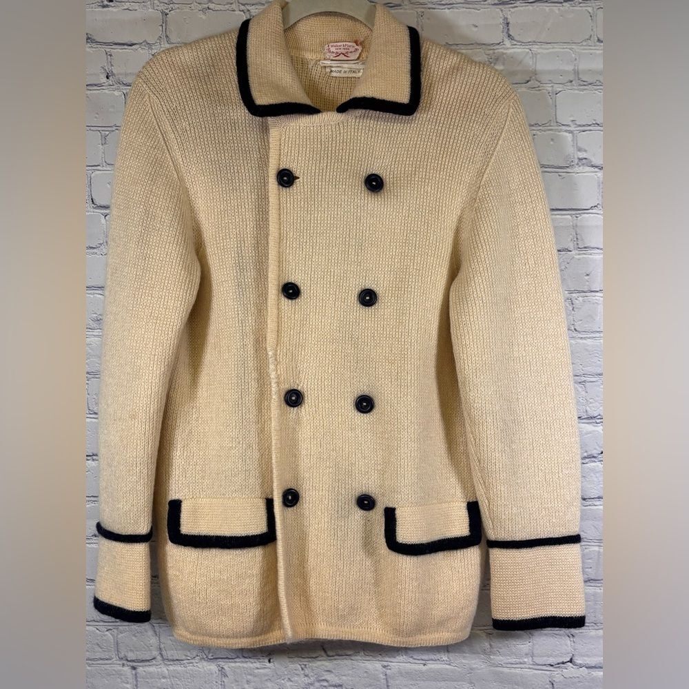 VINTAGE Walker Florio Cream Navy Cottagecore Cashmere Alpaca Cardigan Sweater M